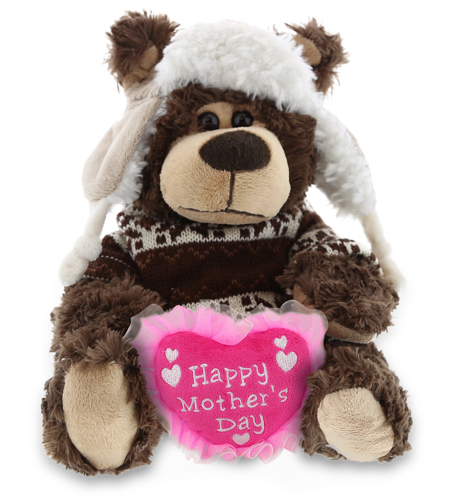 PLUSH MOTHERS DAY HEART - SUPER SOFT PLUSH WITH CLOTHES - GRIZZLY BEAR