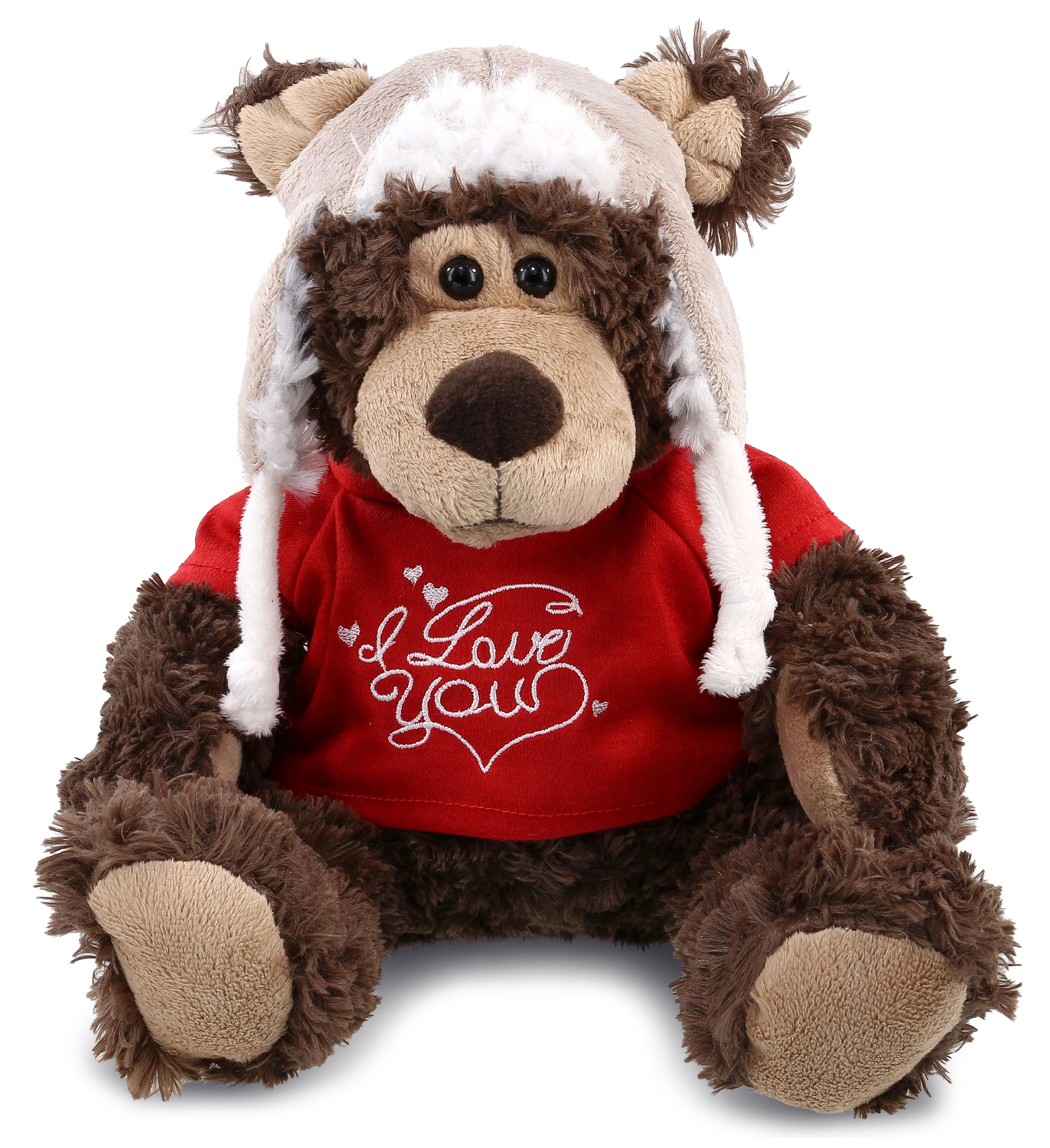PLUSH I LOVE YOU RED SHIRT- SUPER SOFT PLUSH WITH CLOTHES - GRIZZLY BEAR