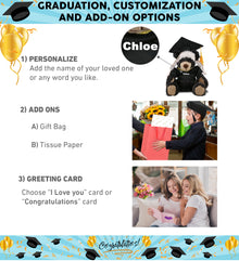 DolliBu Black Bear Graduation Plush Toy with Gown and Cap with Tassel - 10 Inch
