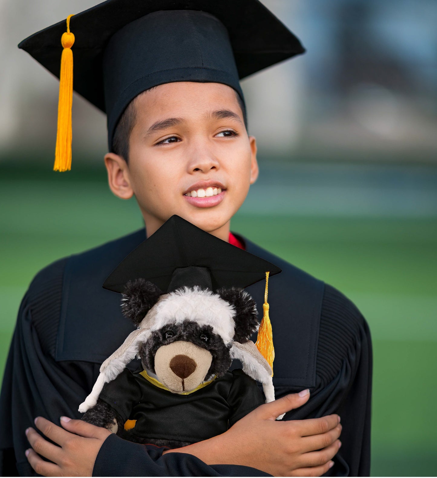 DolliBu Black Bear Graduation Plush Toy with Gown and Cap with Tassel - 10 Inch