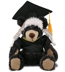 DolliBu Black Bear Graduation Plush Toy with Gown and Cap with Tassel - 10 Inch