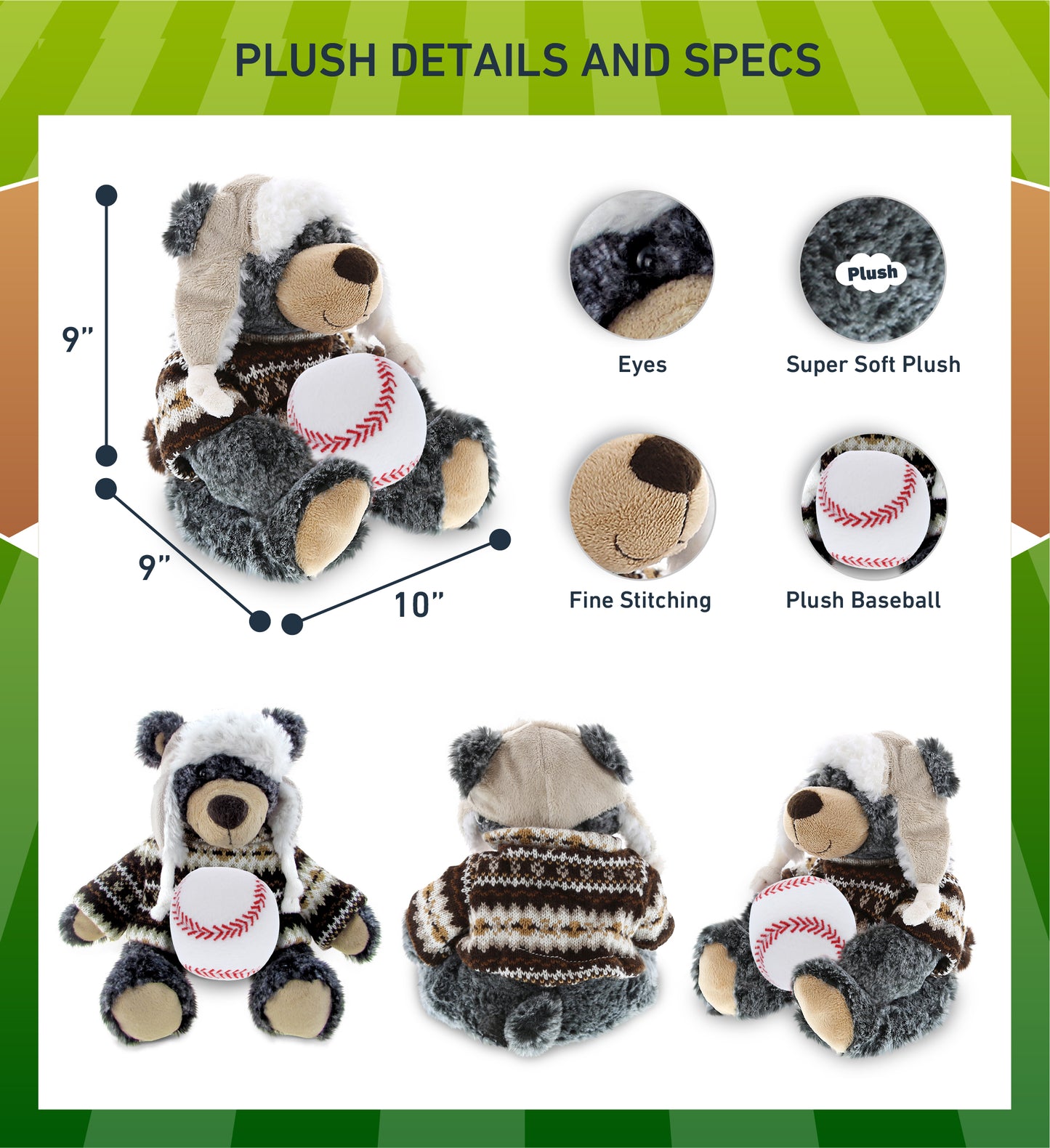 SUPER SOFT PLUSH WITH CLOTHES - BLACK BEAR WITH BASEBALL PLUSH