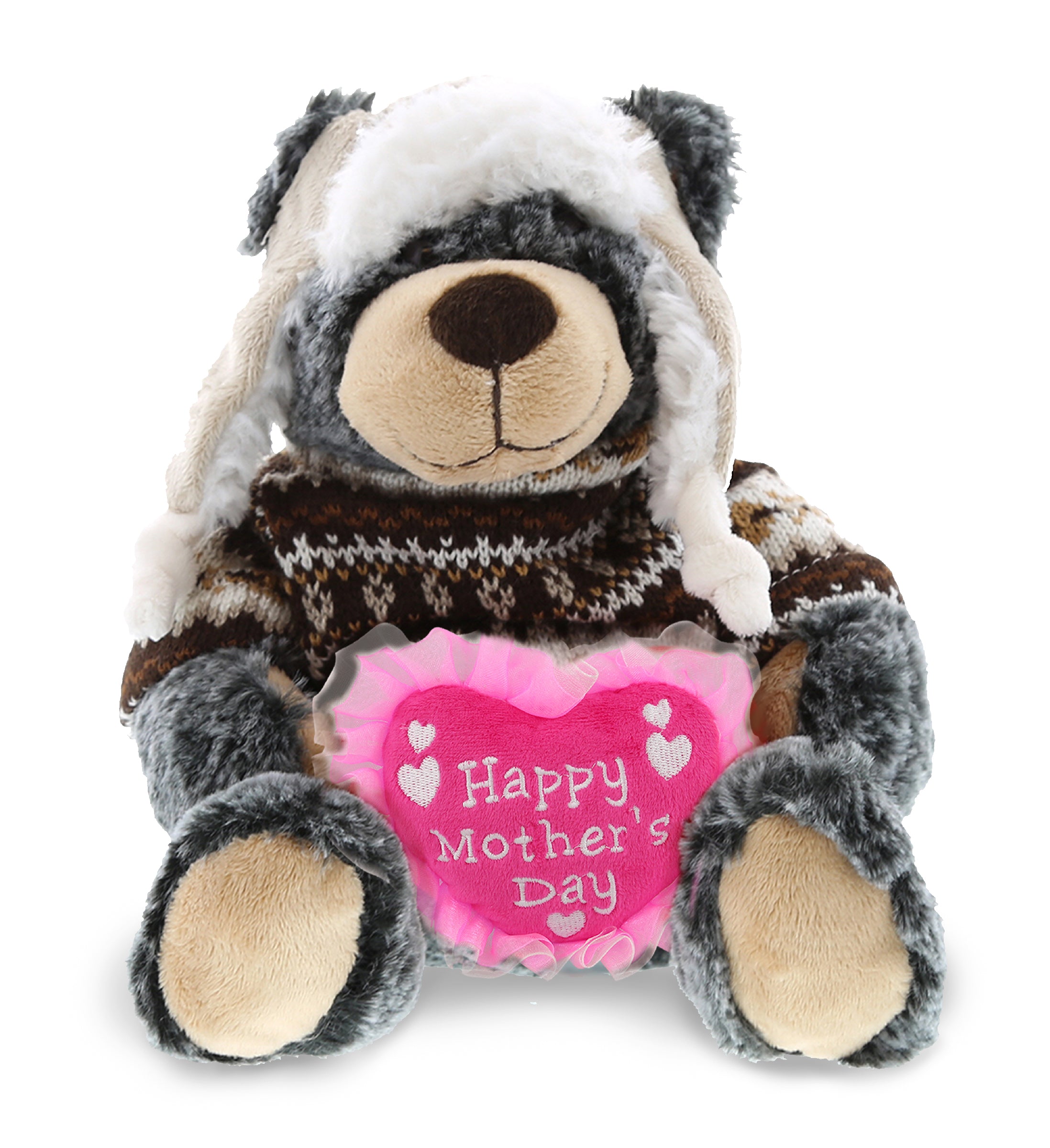 PLUSH MOTHERS DAY HEART - SUPER SOFT PLUSH WITH CLOTHES - BLACK BEAR