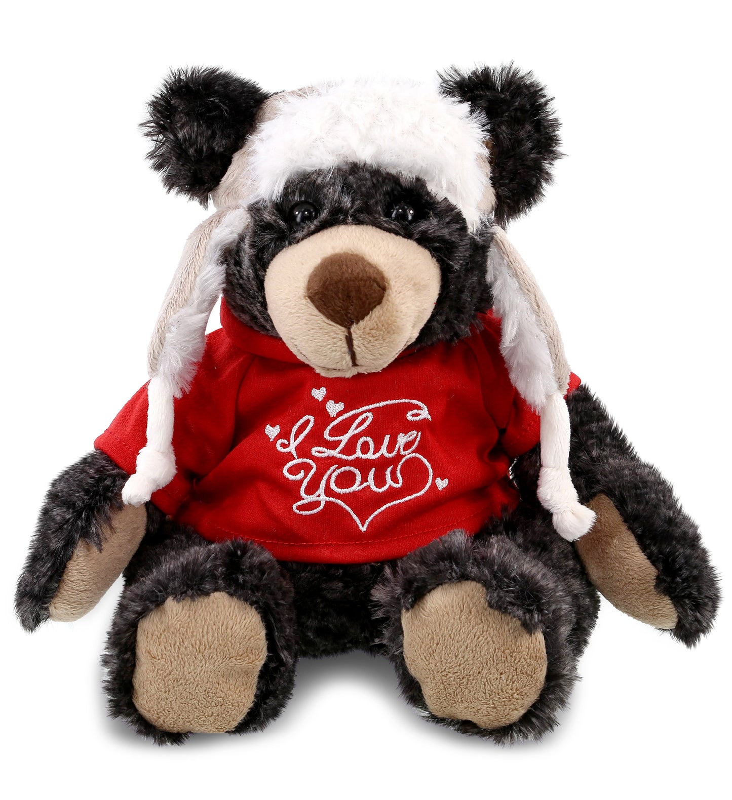 PLUSH I LOVE YOU RED SHIRT- SUPER SOFT PLUSH WITH CLOTHES - BLACK BEAR
