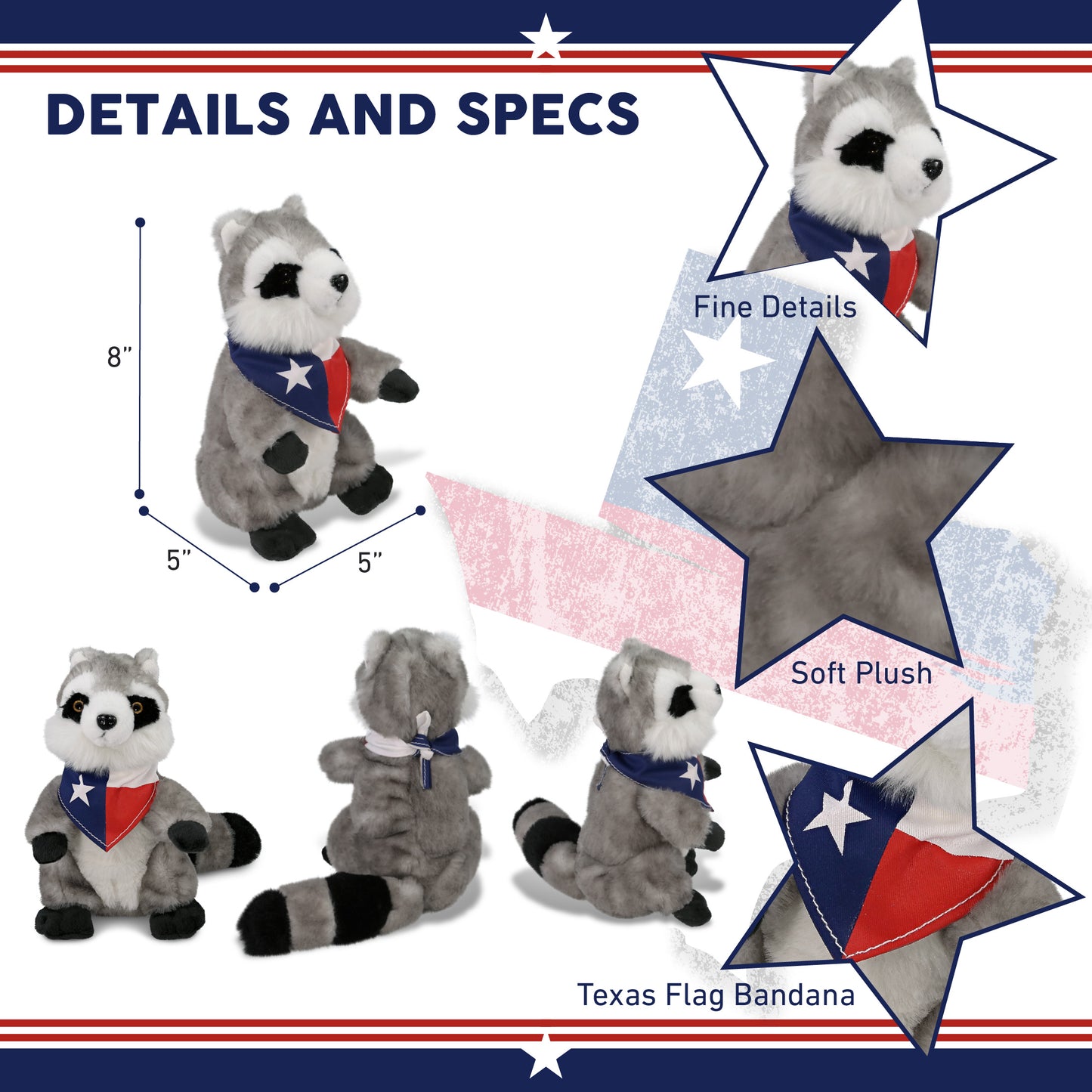 SUPER SOFT PLUSH - RACCOON WITH TEXAS FLAG BANDANA