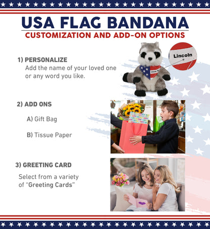SUPER SOFT PLUSH - RACCOON WITH USA FLAG BANDANA