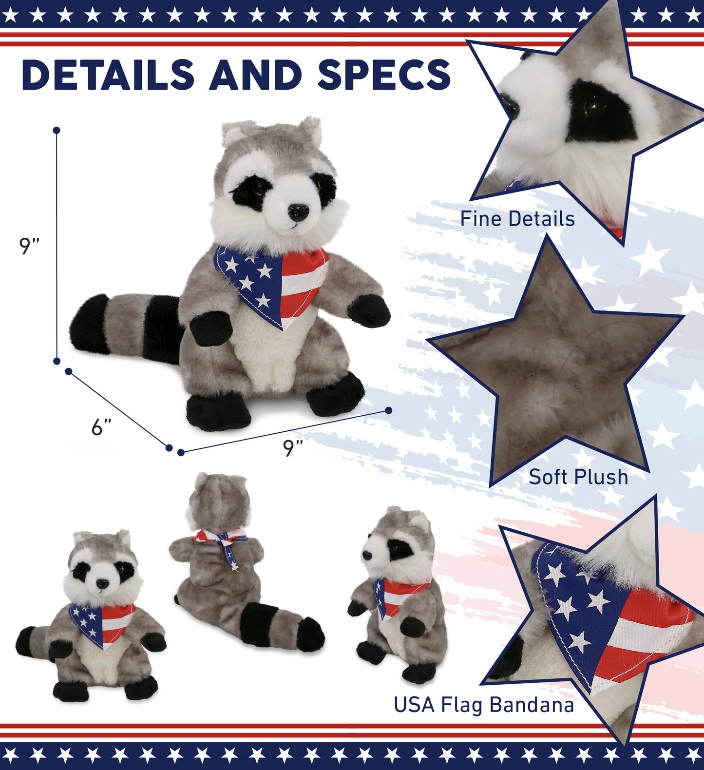 SUPER SOFT PLUSH - RACCOON WITH USA FLAG BANDANA