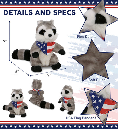 SUPER SOFT PLUSH - RACCOON WITH USA FLAG BANDANA