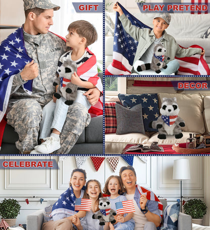 SUPER SOFT PLUSH - RACCOON WITH USA FLAG BANDANA