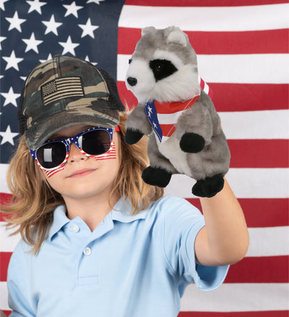 SUPER SOFT PLUSH - RACCOON WITH USA FLAG BANDANA
