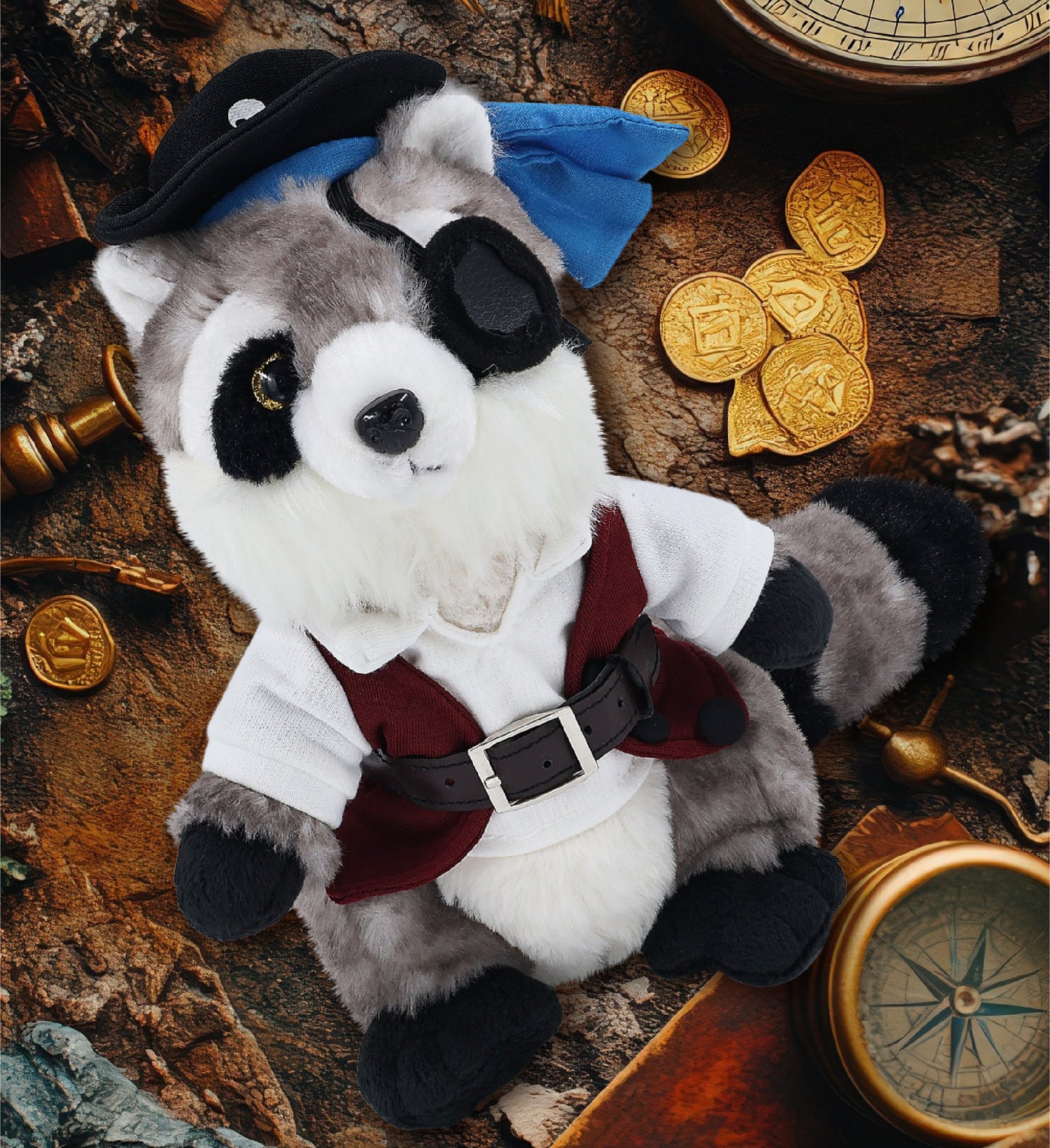 SUPER SOFT PLUSH - RACCOON WITH PIRATE DRESS UP
