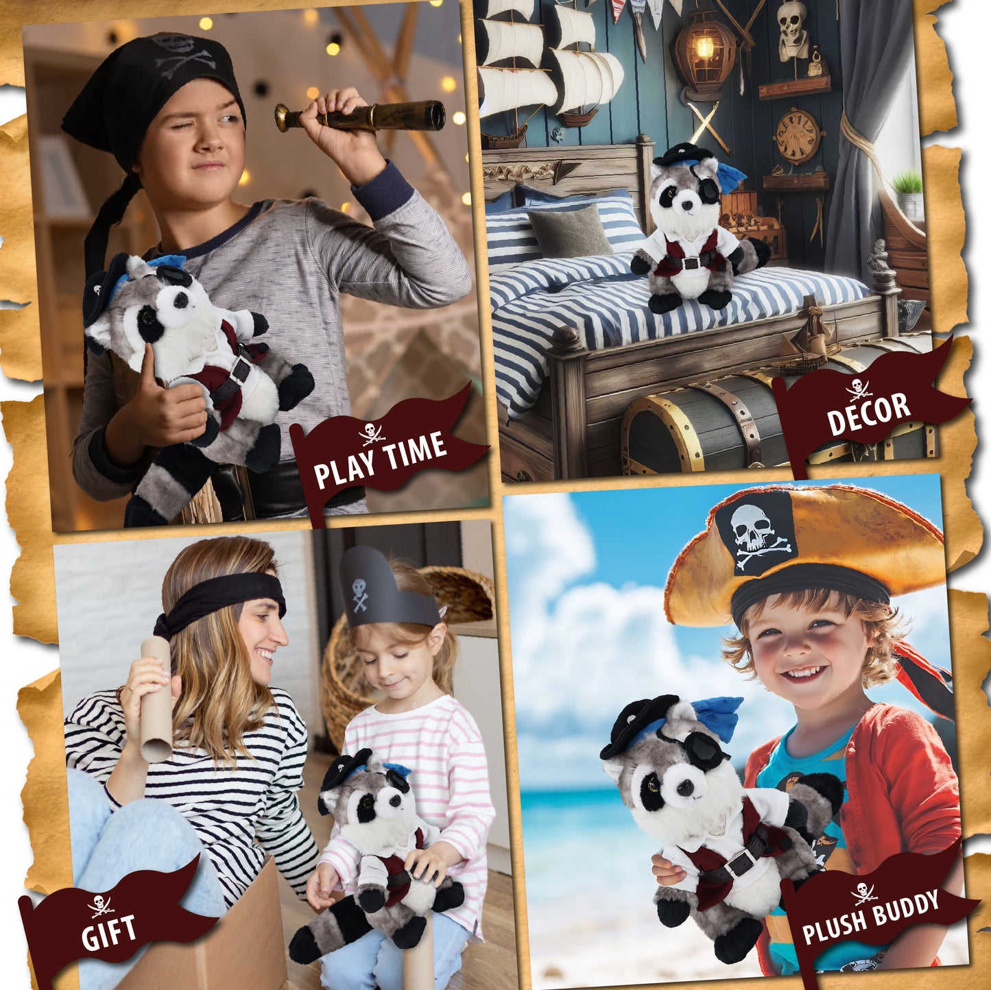SUPER SOFT PLUSH - RACCOON WITH PIRATE DRESS UP