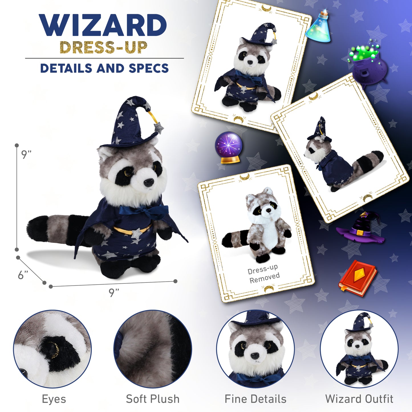 SUPER SOFT PLUSH - RACCOON WITH WIZARD DRESS UP