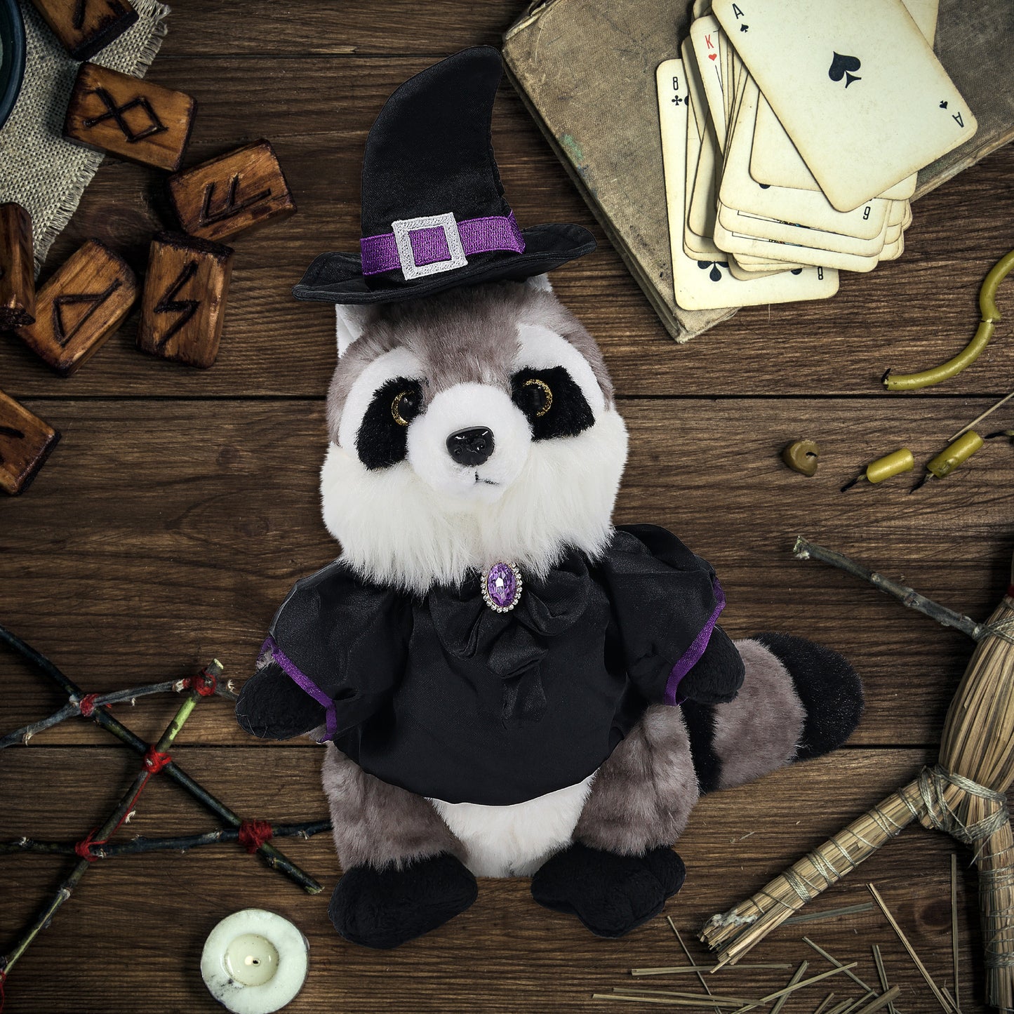 SUPER SOFT PLUSH - RACCOON WITH WITCH DRESS UP
