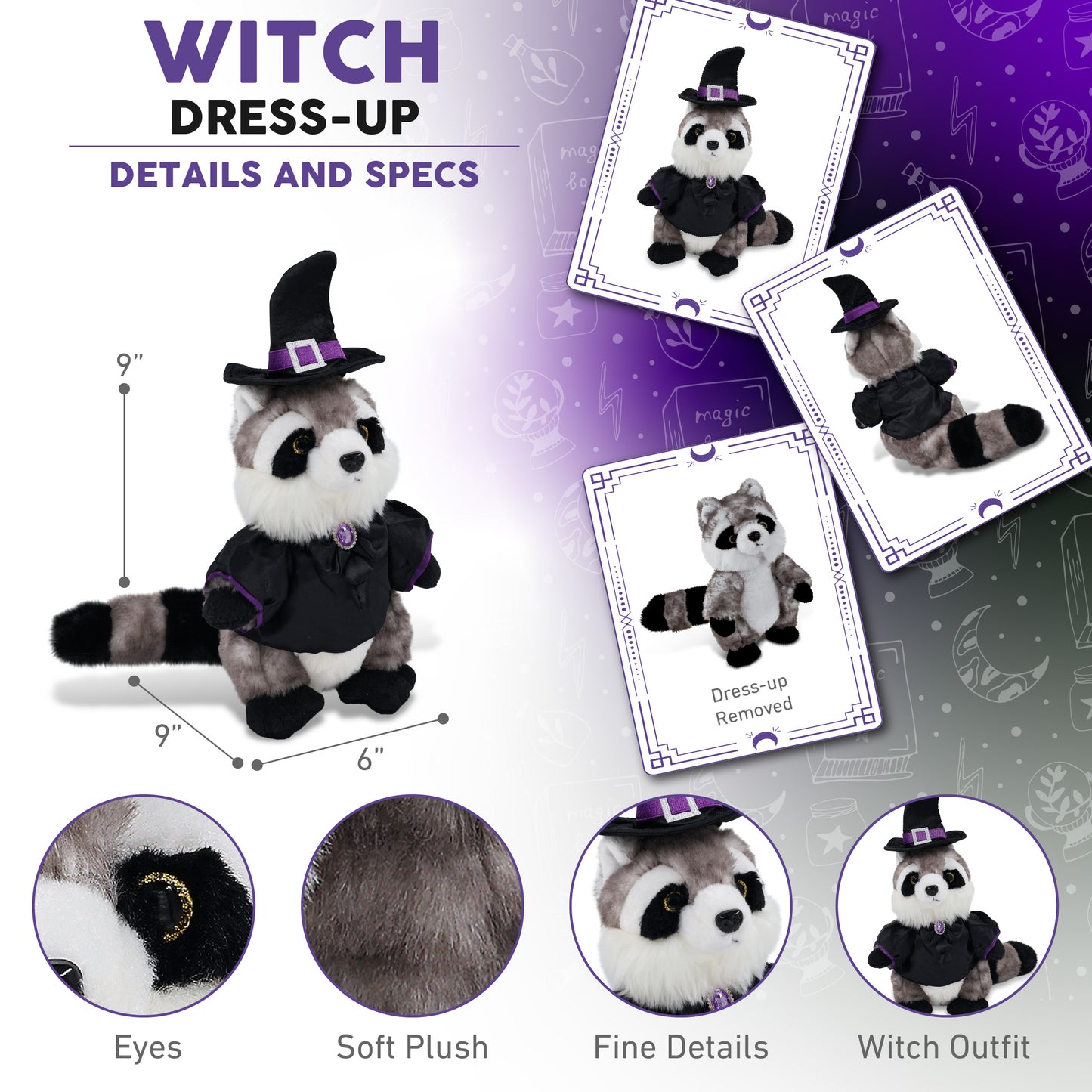 SUPER SOFT PLUSH - RACCOON WITH WITCH DRESS UP
