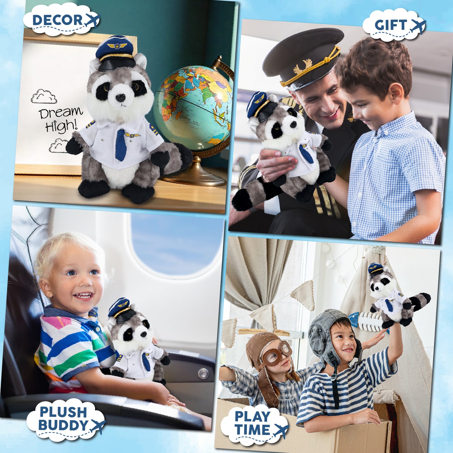SUPER SOFT PLUSH - RACCOON WITH PILOT DRESS UP