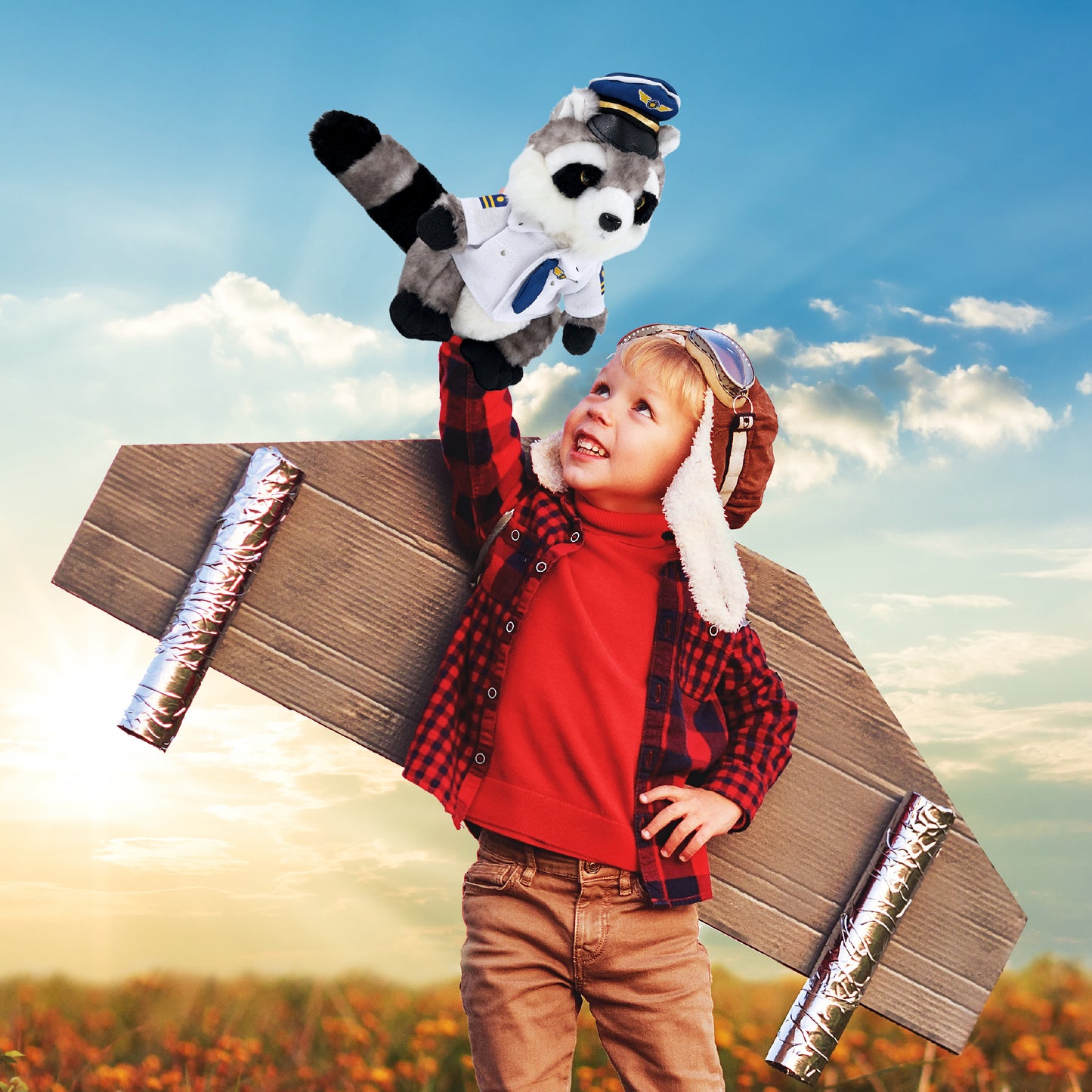 SUPER SOFT PLUSH - RACCOON WITH PILOT DRESS UP