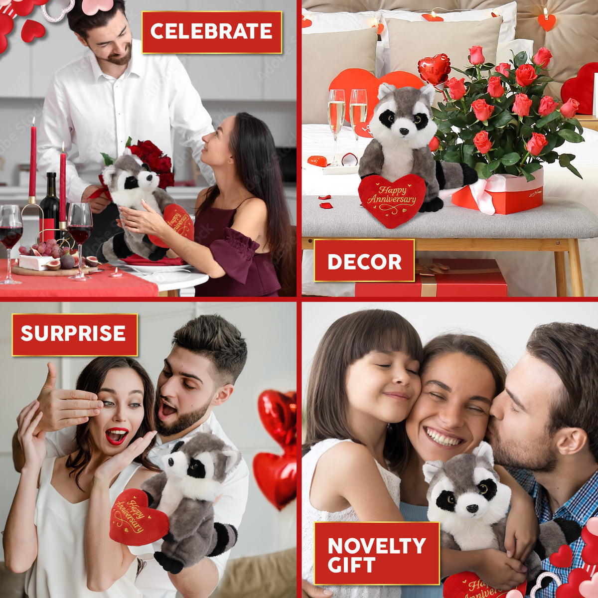 SUPER SOFT PLUSH - RACCOON WITH HAPPY ANNIVERSARY HEART