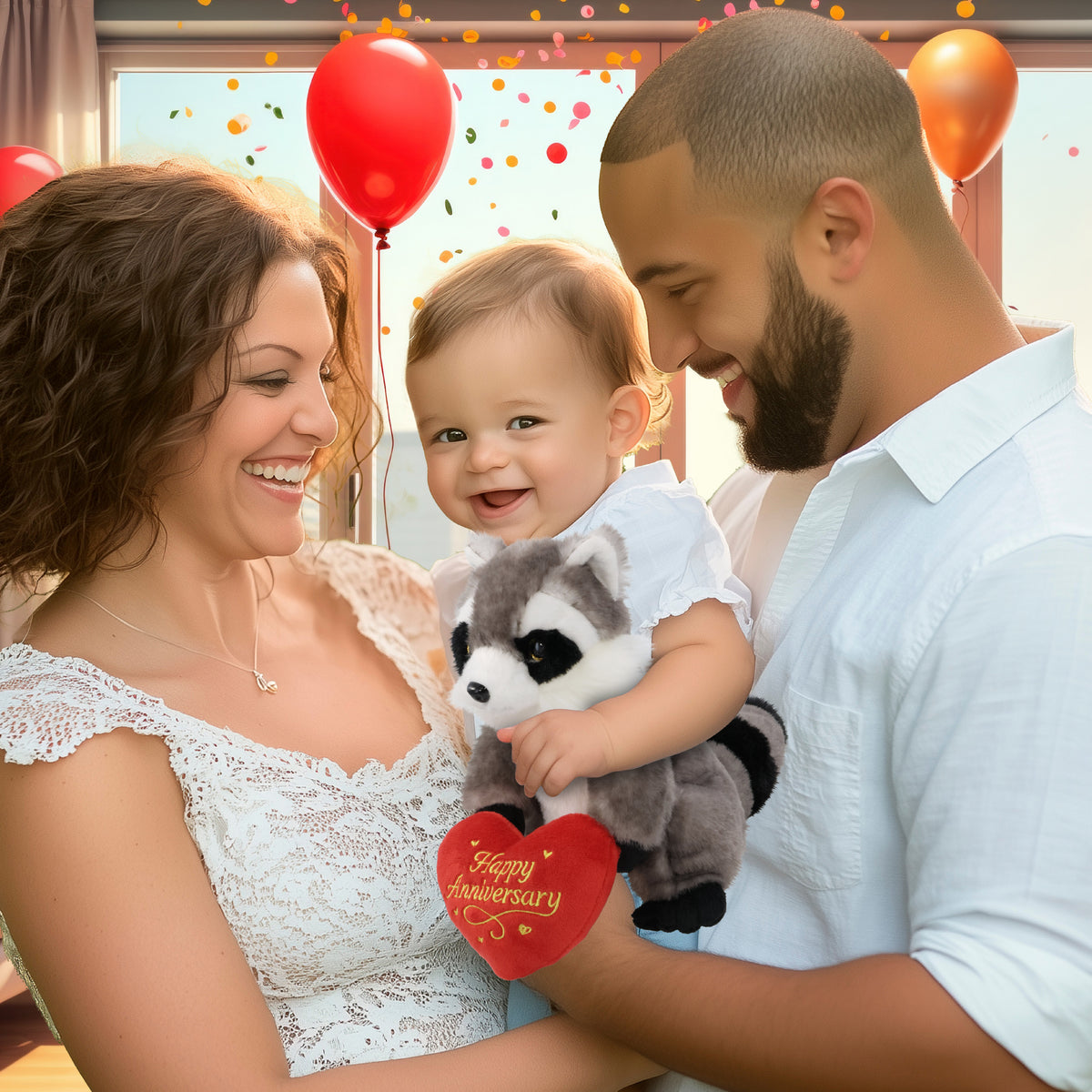 SUPER SOFT PLUSH - RACCOON WITH HAPPY ANNIVERSARY HEART