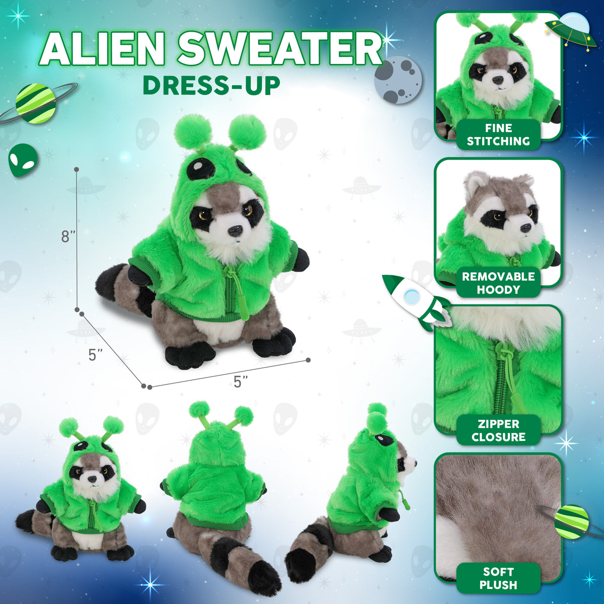 SUPER SOFT PLUSH - RACCOON WITH ALIEN SWEATER