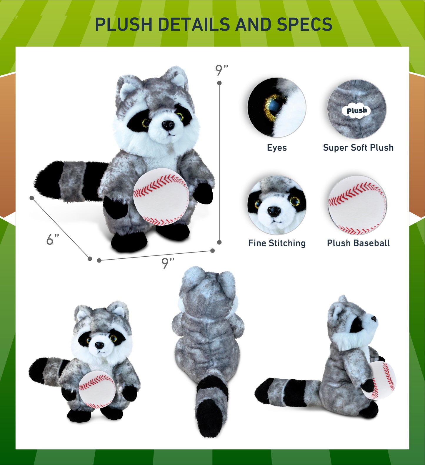 SUPER SOFT PLUSH - RACCOON WITH BASEBALL PLUSH