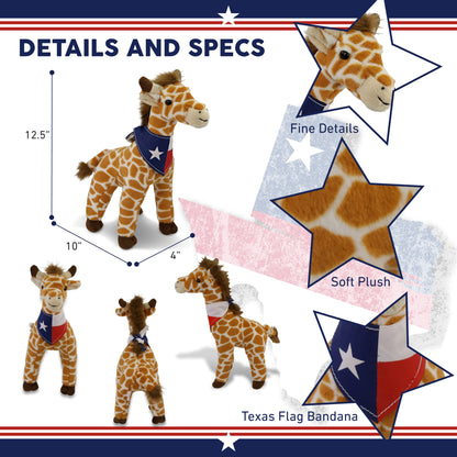 SUPER SOFT PLUSH - WILD SMALL GIRAFFE WITH TEXAS FLAG BANDANA