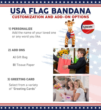 SUPER SOFT PLUSH - WILD SMALL GIRAFFE WITH USA FLAG BANDANA