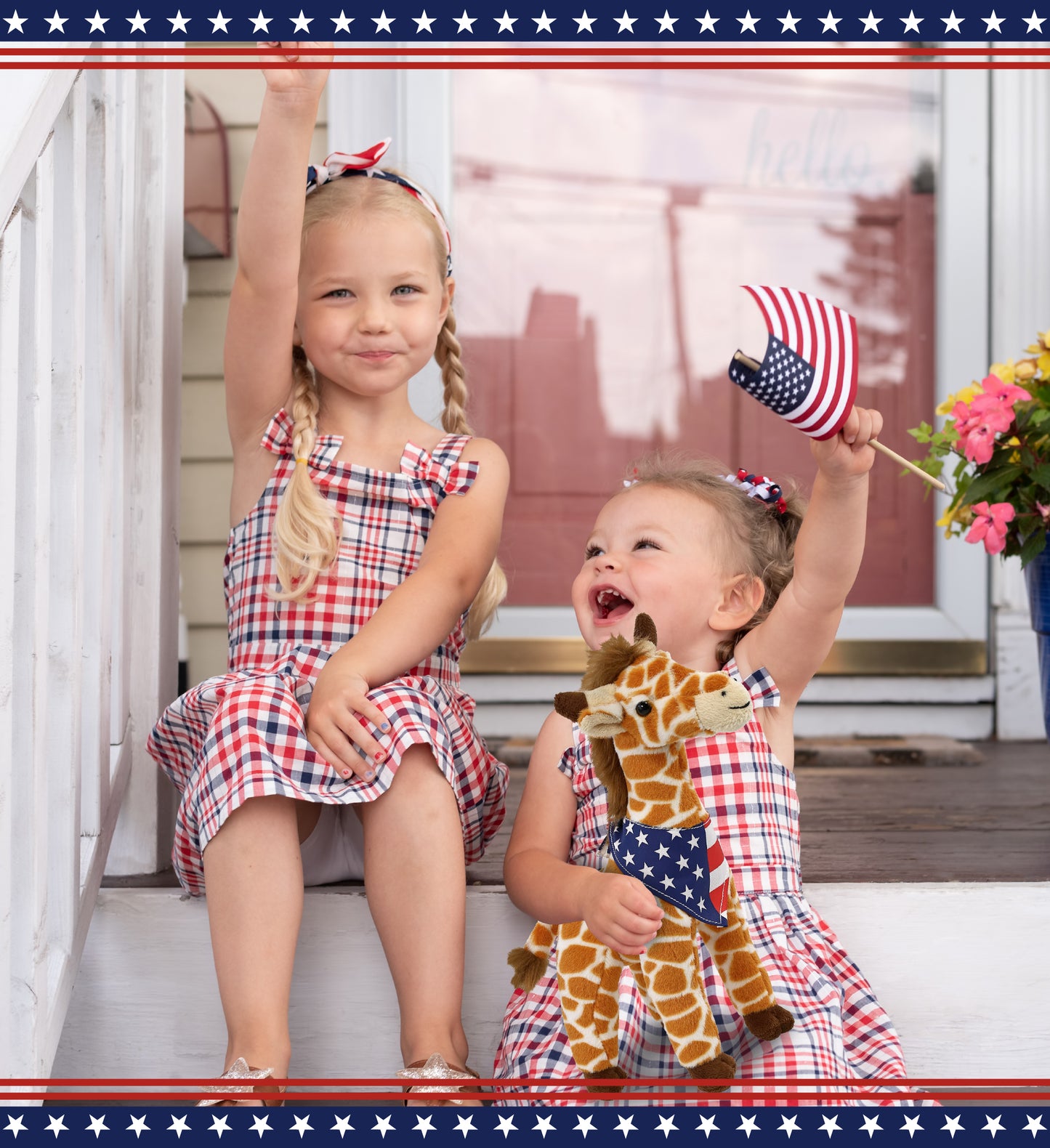 SUPER SOFT PLUSH - WILD SMALL GIRAFFE WITH USA FLAG BANDANA