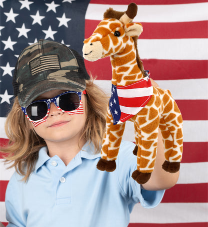 SUPER SOFT PLUSH - WILD SMALL GIRAFFE WITH USA FLAG BANDANA