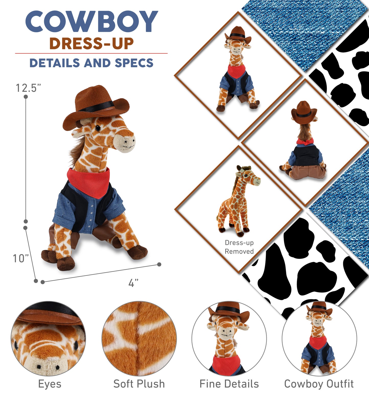 SUPER SOFT PLUSH - WILD SMALL GIRAFFE COWBOY DRESS UP