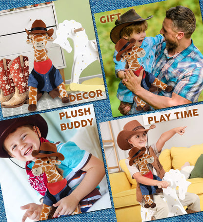 SUPER SOFT PLUSH - WILD SMALL GIRAFFE COWBOY DRESS UP