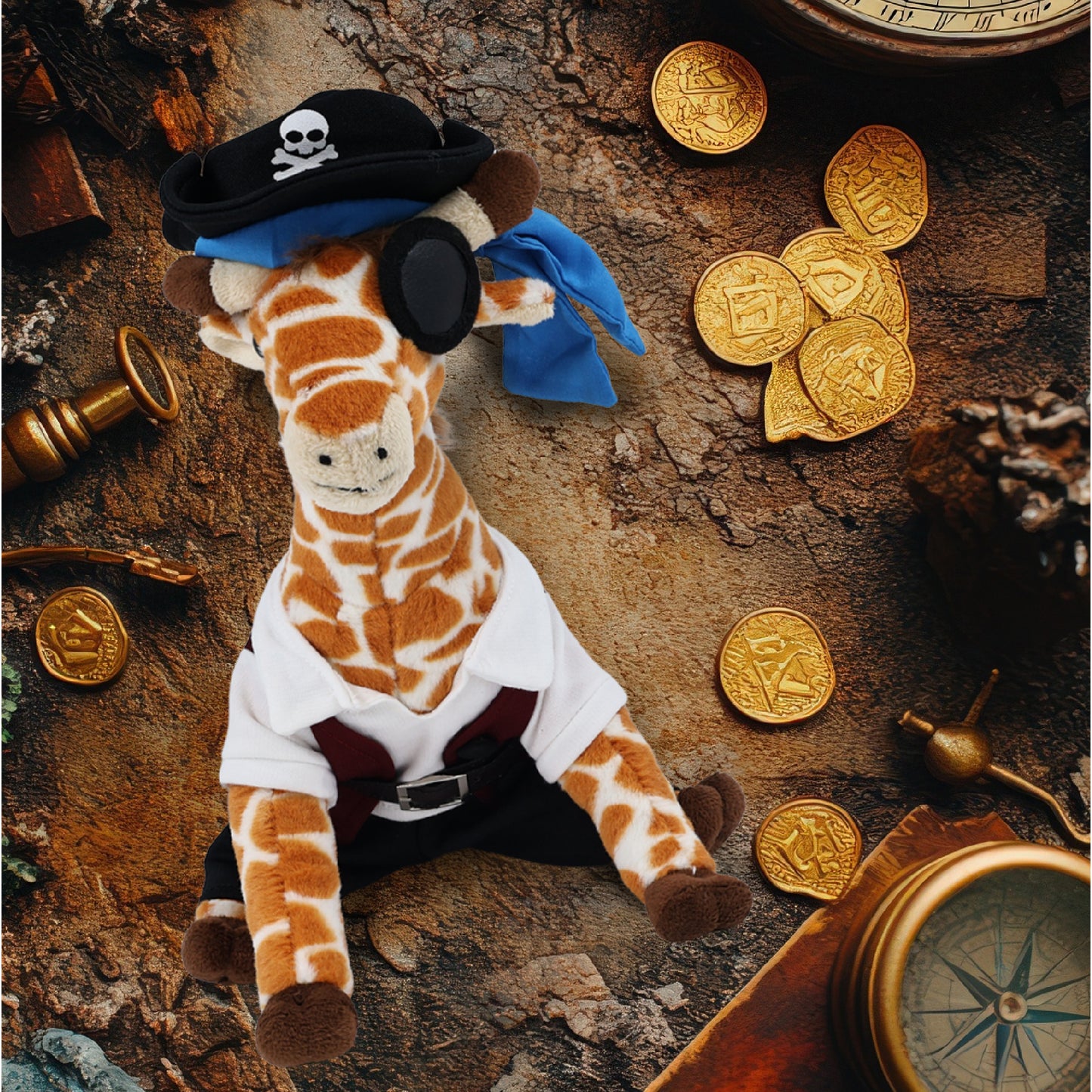 SUPER SOFT PLUSH - WILD SMALL GIRAFFE WITH PIRATE DRESS UP