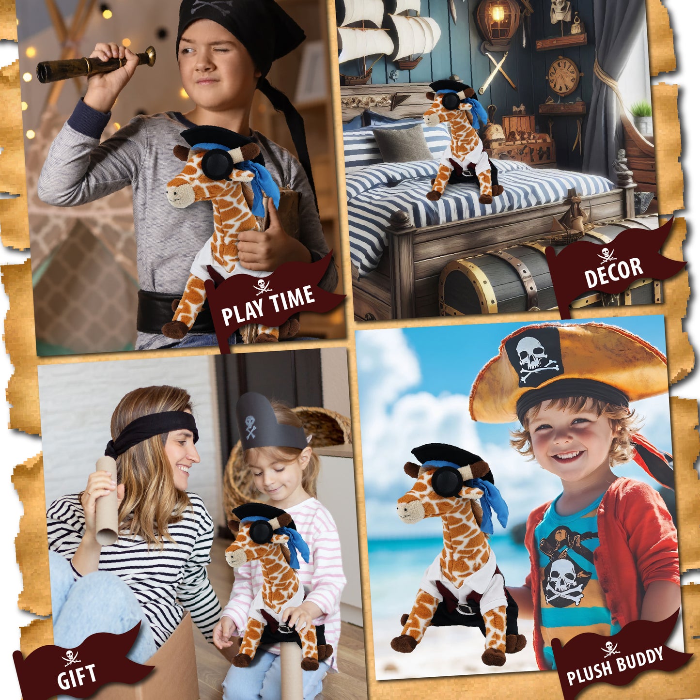 SUPER SOFT PLUSH - WILD SMALL GIRAFFE WITH PIRATE DRESS UP