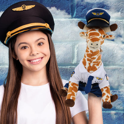 SUPER SOFT PLUSH - WILD SMALL GIRAFFE WITH PILOT DRESS UP
