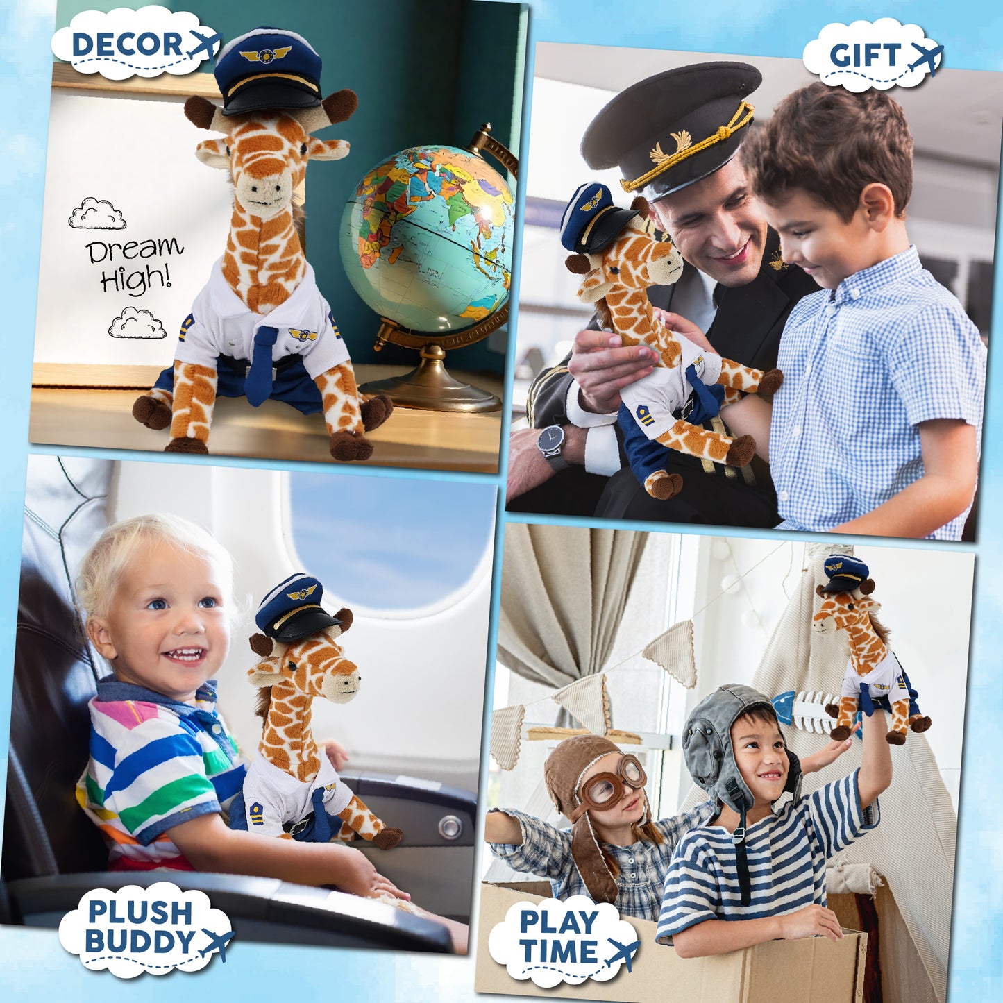 SUPER SOFT PLUSH - WILD SMALL GIRAFFE WITH PILOT DRESS UP