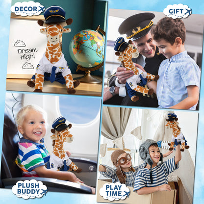SUPER SOFT PLUSH - WILD SMALL GIRAFFE WITH PILOT DRESS UP