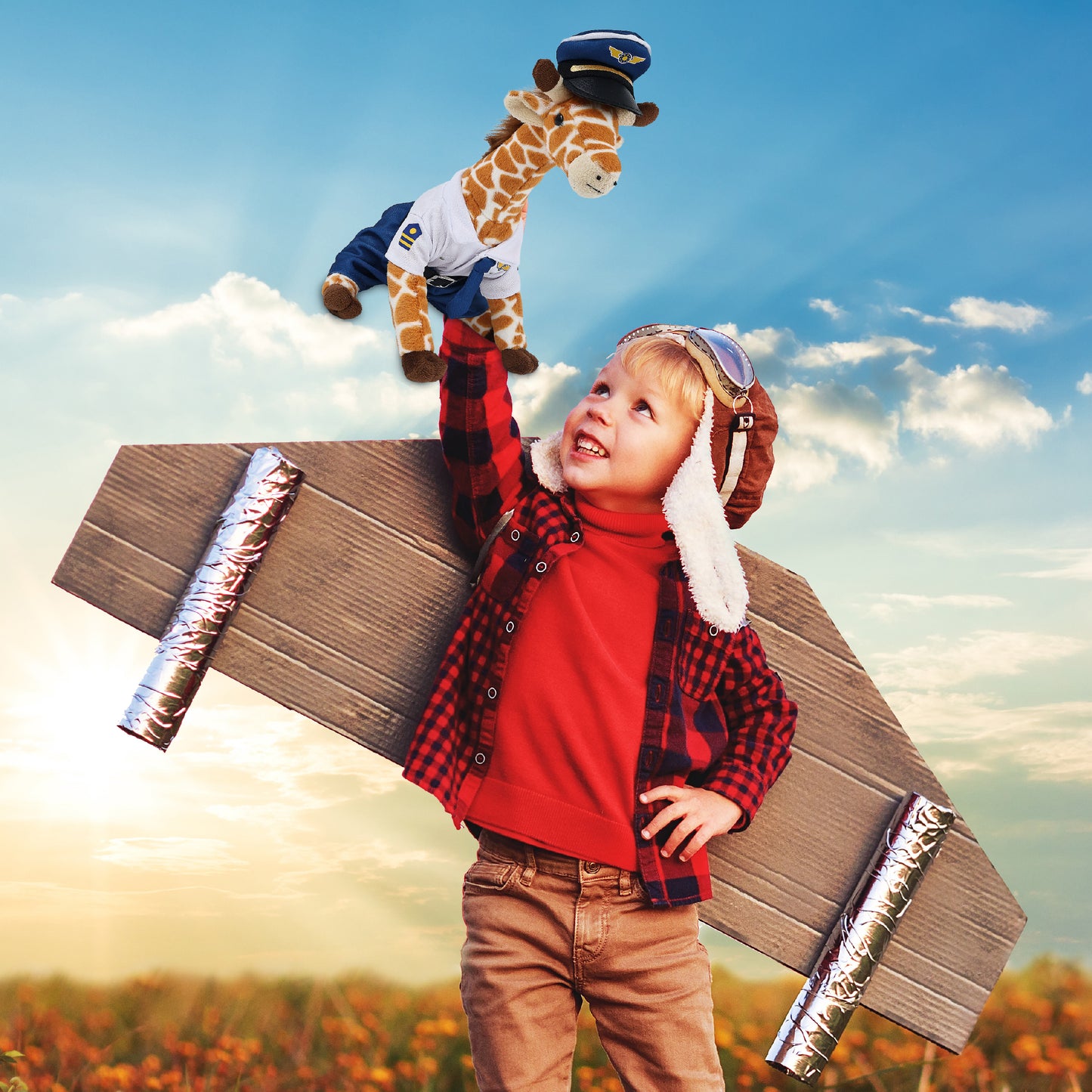 SUPER SOFT PLUSH - WILD SMALL GIRAFFE WITH PILOT DRESS UP