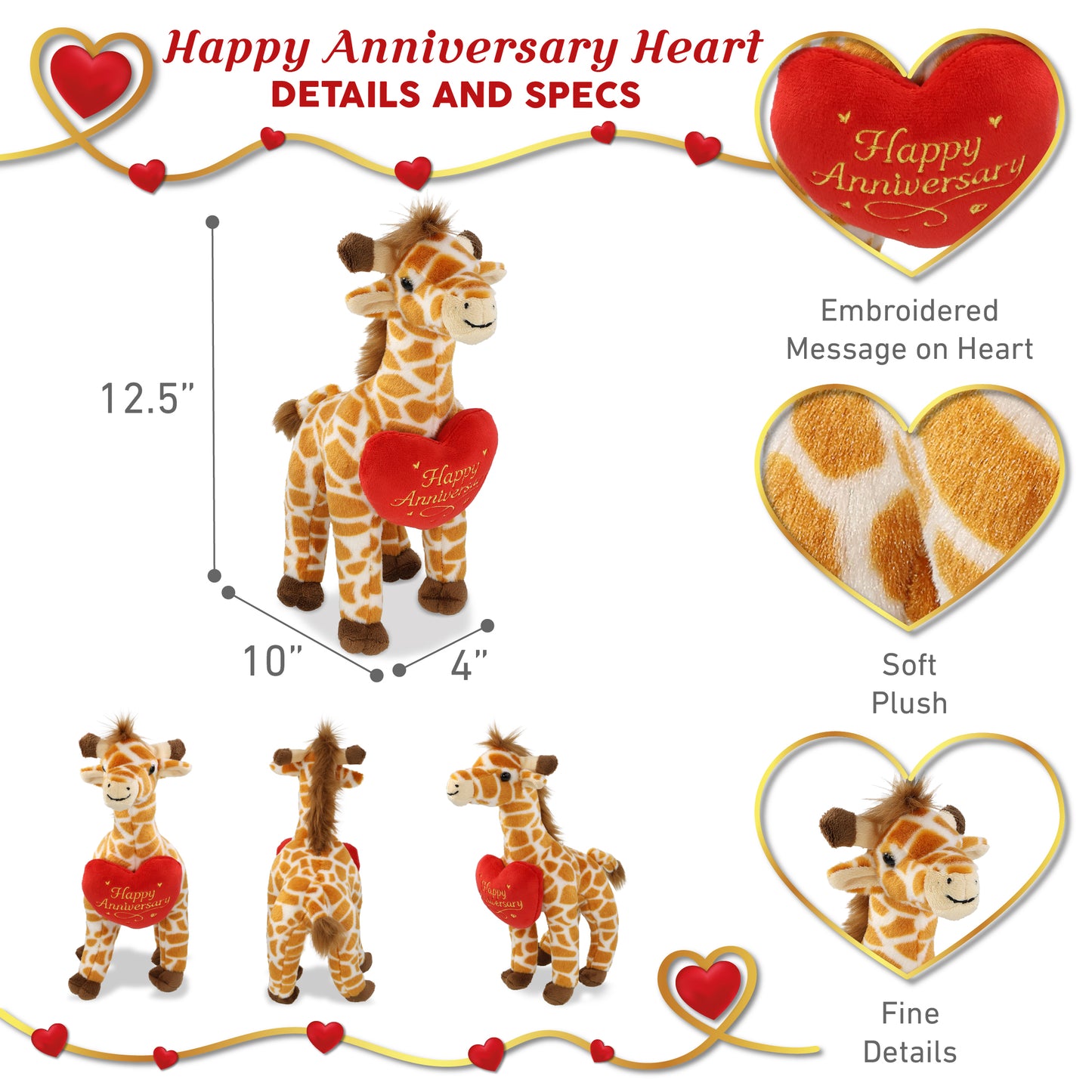SUPER SOFT PLUSH - WILD SMALL GIRAFFE WITH HAPPY ANNIVERSARY HEART