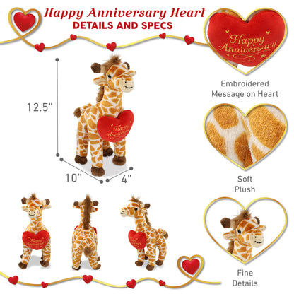 SUPER SOFT PLUSH - WILD SMALL GIRAFFE WITH HAPPY ANNIVERSARY HEART