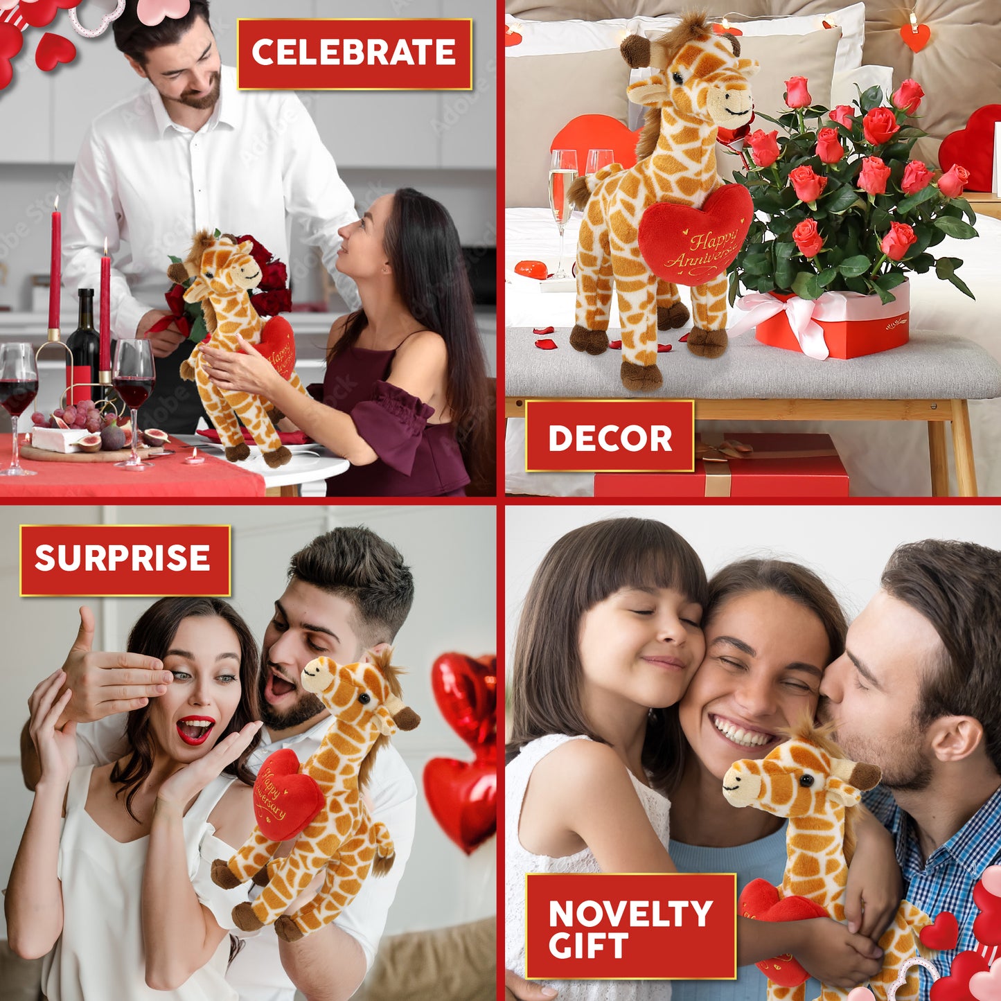 SUPER SOFT PLUSH - WILD SMALL GIRAFFE WITH HAPPY ANNIVERSARY HEART
