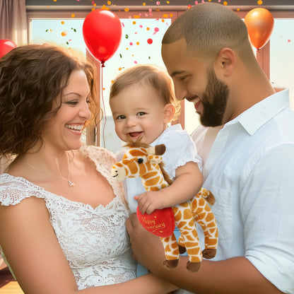 SUPER SOFT PLUSH - WILD SMALL GIRAFFE WITH HAPPY ANNIVERSARY HEART