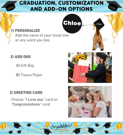 DolliBu Wild Giraffe Graduation Plush with Graduation Cap with Tassel - 10 Inch