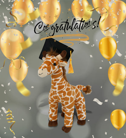 DolliBu Wild Giraffe Graduation Plush with Graduation Cap with Tassel - 10 Inch