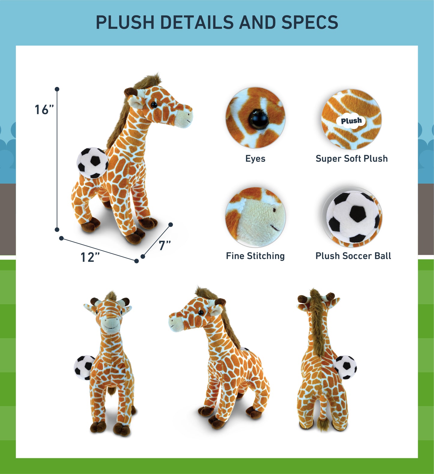 SUPER SOFT PLUSH - WILD LARGE GIRAFFE WITH SOCCER PLUSH