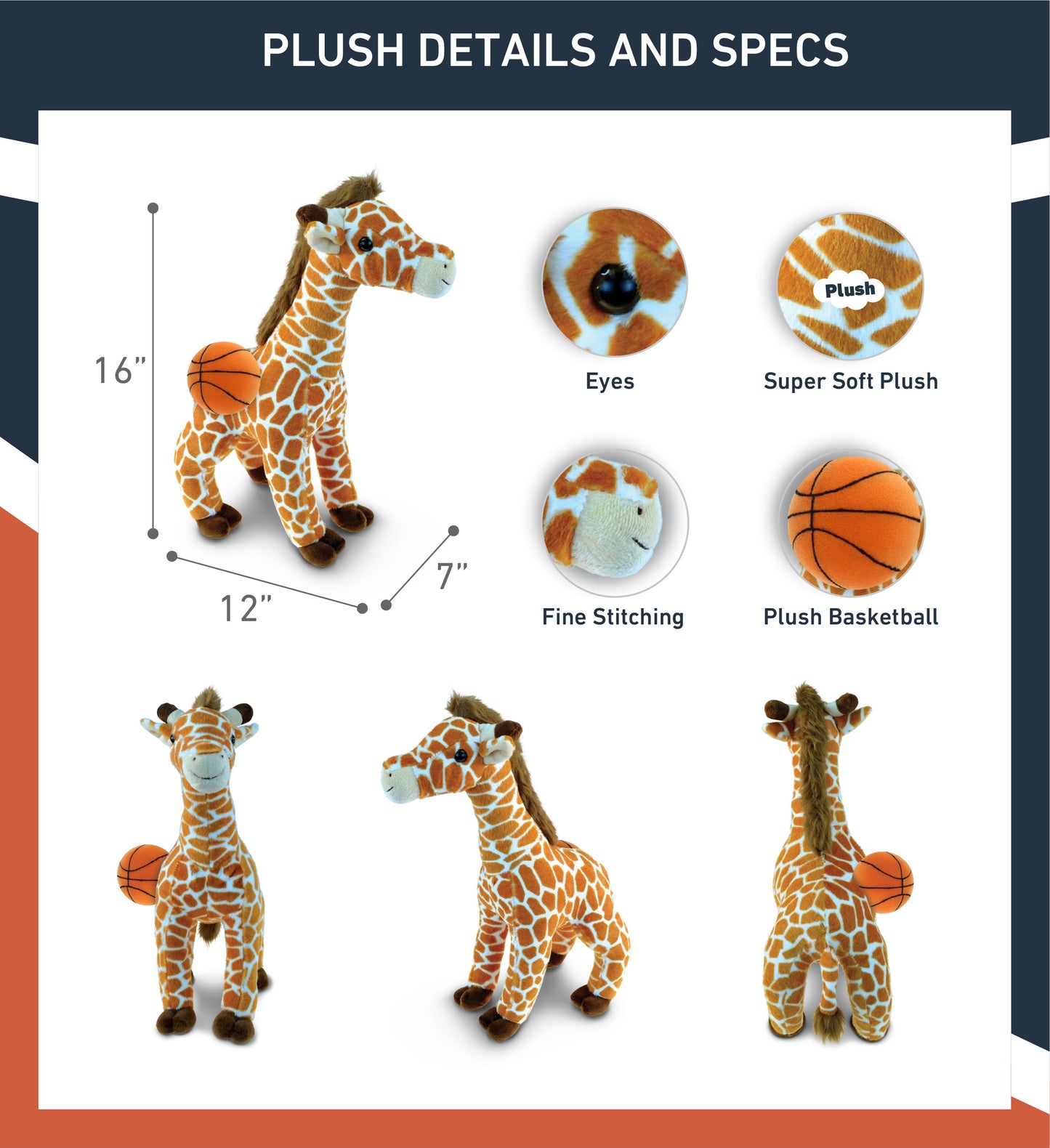 SUPER SOFT PLUSH - WILD LARGE GIRAFFE WITH BASKETBALL PLUSH
