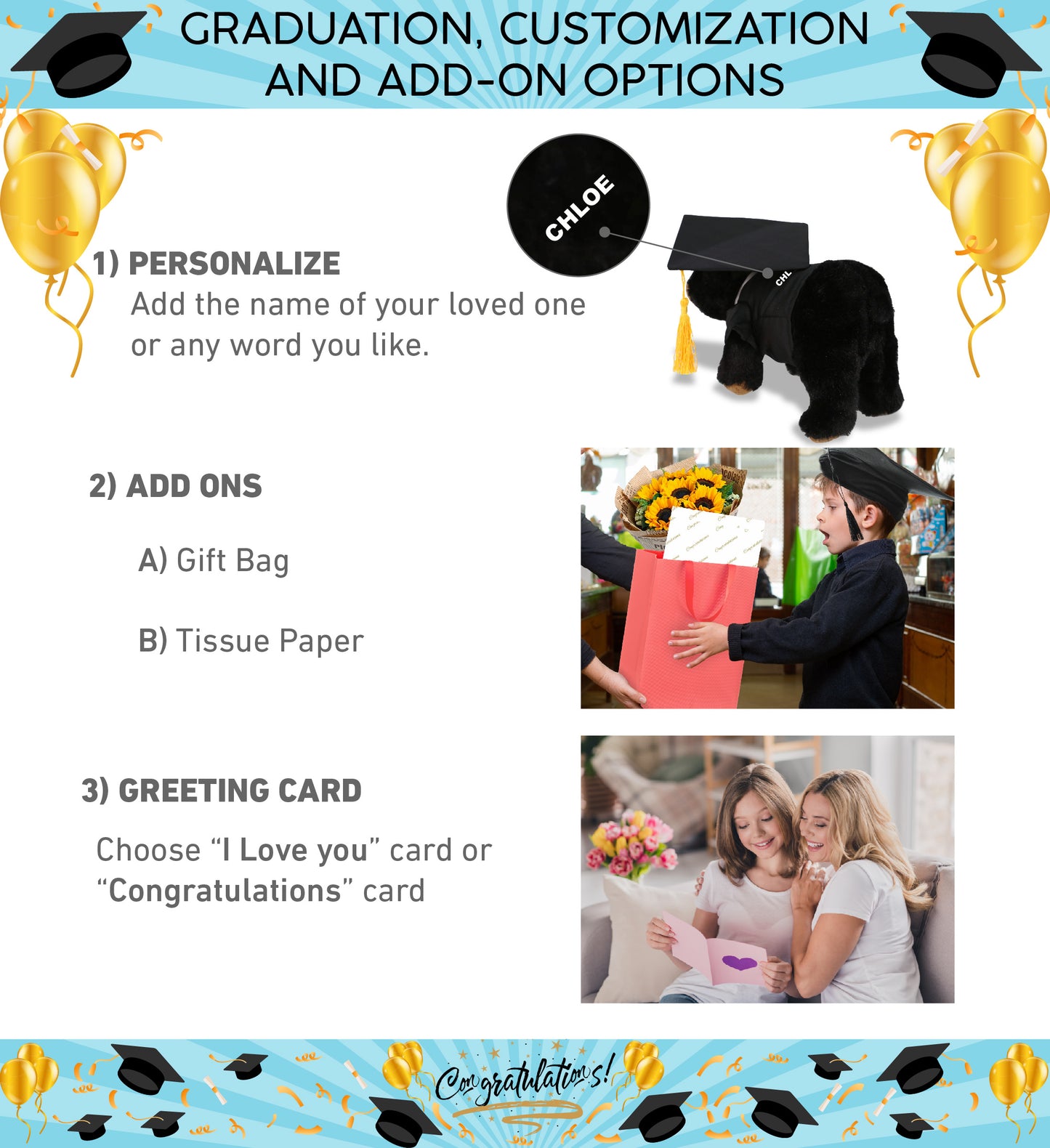 DolliBu Wild Black Bear Graduation Plush Toy with Gown and Cap - 11 Inches