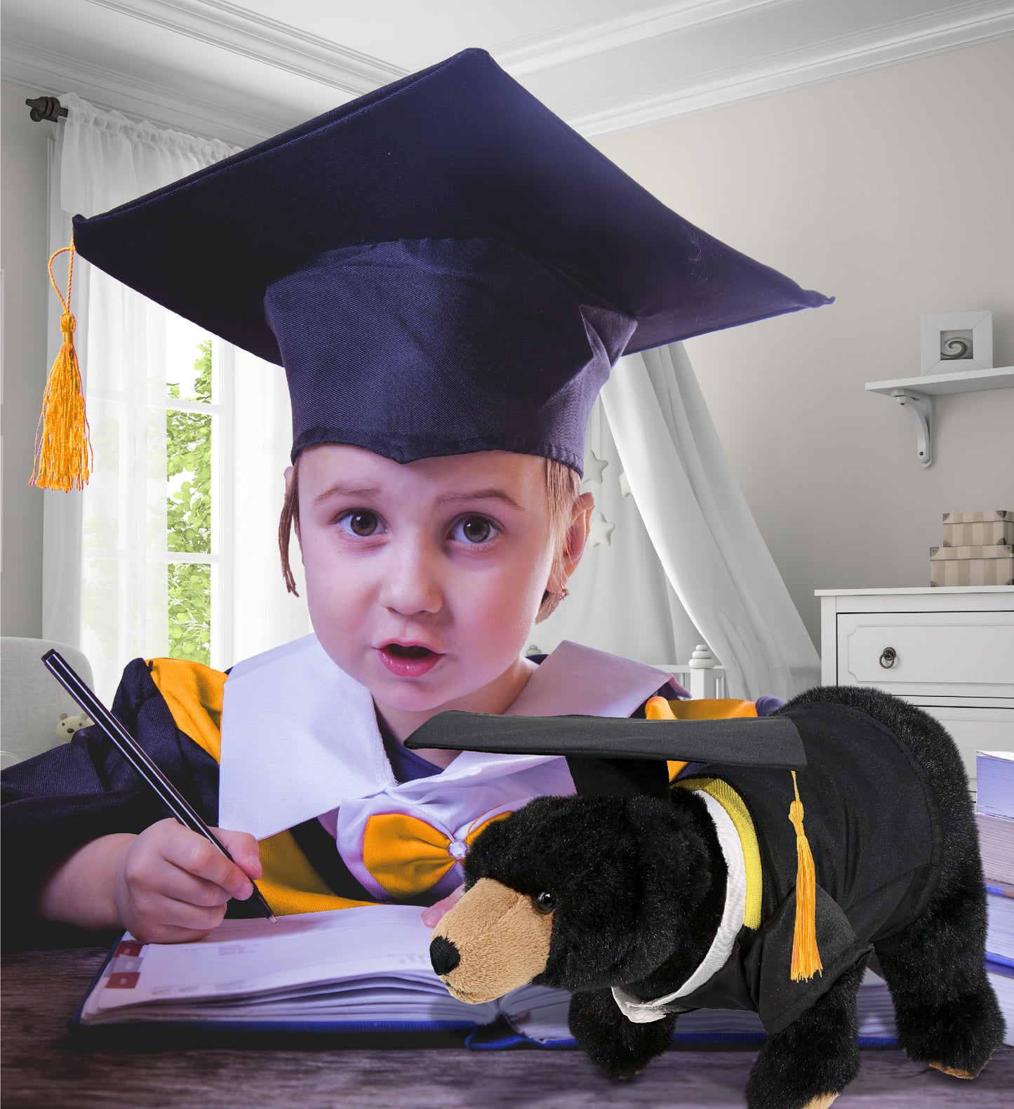 DolliBu Wild Black Bear Graduation Plush Toy with Gown and Cap - 11 Inches
