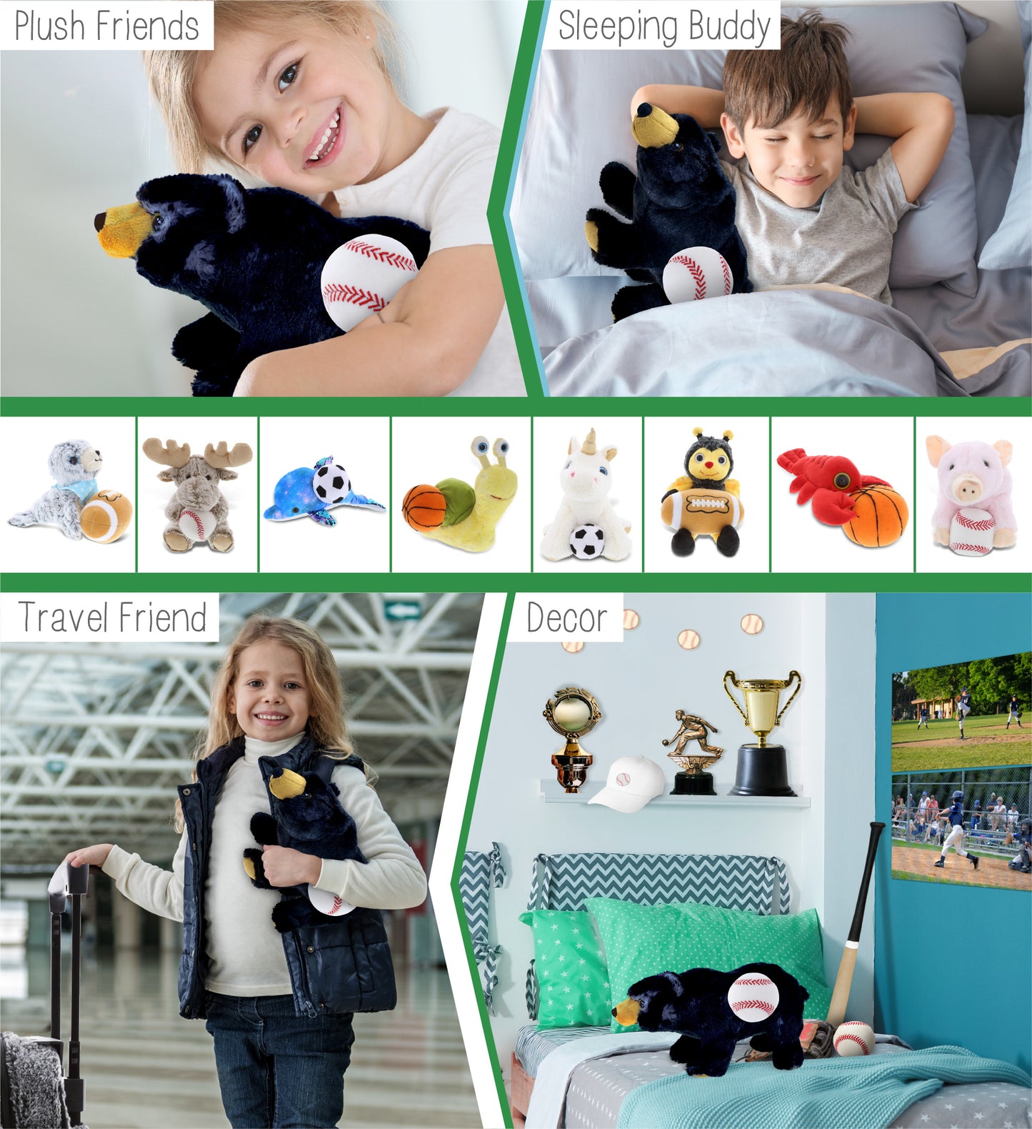 SUPER SOFT PLUSH - WILD SMALL BLACK BEAR WITH BASEBALL PLUSH