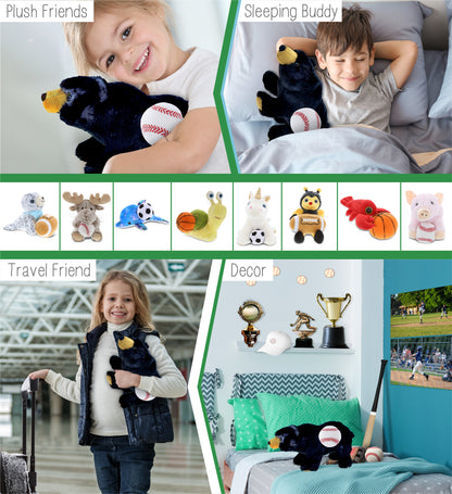 SUPER SOFT PLUSH - WILD SMALL BLACK BEAR WITH BASEBALL PLUSH