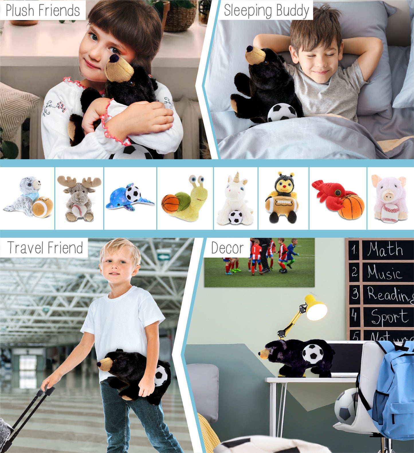 SUPER SOFT PLUSH - WILD SMALL BLACK BEAR WITH SOCCER PLUSH